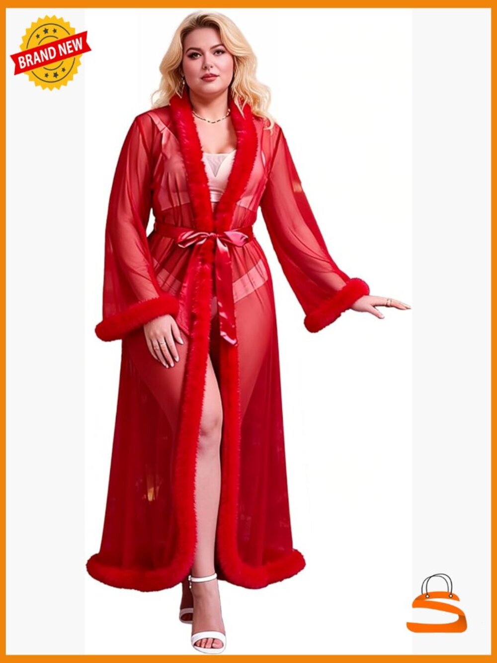 Sheer Feather Bridal Robe Plus Size Maternity Lingerie Kimono